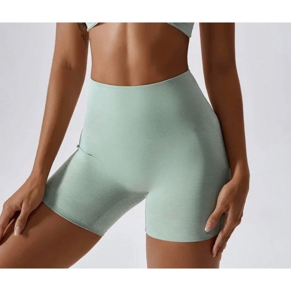 NEW SKY LUX APPAREL HEATHER GREEN SHORTS BOTTOM  SPANDEX SIZE LARGE